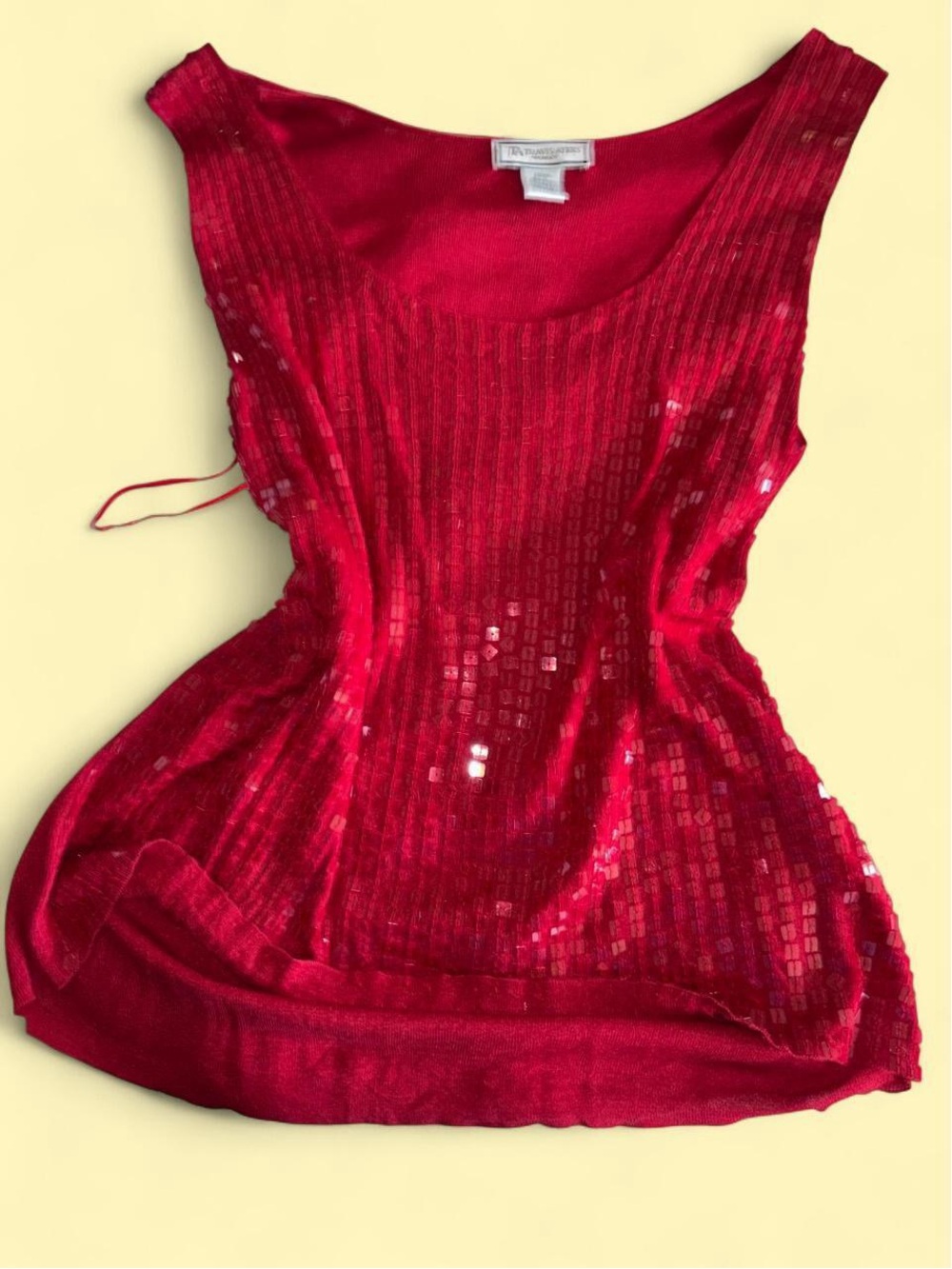 Travis Ayers 100% Silk Red Sequin Scoop Neck Tank Top